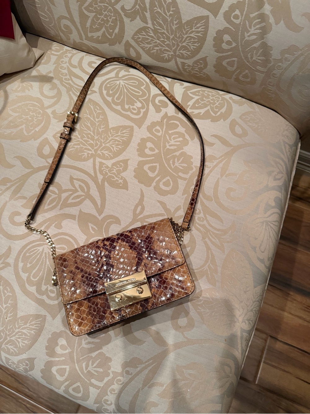 MICHAEL Michael Kors Brown Snake-Embossed Crossbody with Gold Hardware